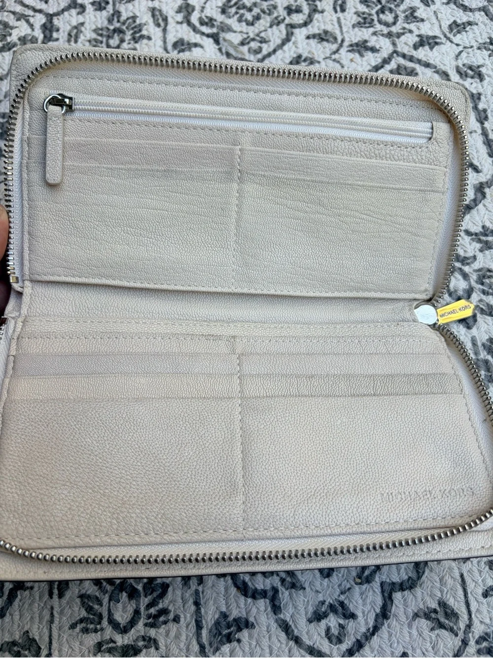 Michael Kors Neutral Beige Leather Zip-Around Wallet with Logo Charm